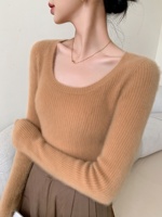 Nahtloser Enganliegender Rundhals-Pullover aus 100% Reiner Kaschmirwolle mit Blumenmuster für Damen, Weicher Schlankmachender Langarm-Strickpullover für den Herbst
