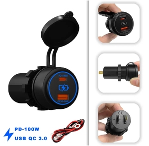 Pd100w Loại-C/USB-A Buck-Boost chuyển đổi ổ cắm với màu xanh <span class=keywords><strong>LED</strong></span> kép USB xe Sạc Adapter cho xe biển xe tải RV không thấm nước - Product Image 3