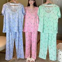 Robe de nuit pour femmes, pyjama d'été à manches courtes imprimé dessin animé, en fibre de lait fine, douce et respirante, mini-robe d'intérieur