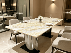 Table à manger de luxe en quartzite jaune naturel, table à manger rectangulaire moderne en marbre sodalite bleu pour villa et maison – Nouveauté très demandée - Product Image 5