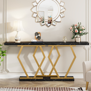 Tribesigns Table <span class=keywords><strong>Console</strong></span> Moderne en Bois de Luxe 180 <span class=keywords><strong>cm</strong></span> Faux Marbre <span class=keywords><strong>Noir</strong></span> avec Base en Métal Doré Table d'Appoint pour Entrée - Product Image 1