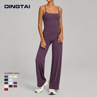 Ensemble 2 pièces pour femme : Débardeur à bretelles fines et col carré, dos échancré avec coussinets amovibles, et pantalon droit taille haute, Hiver