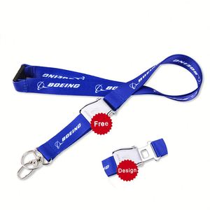 Luxury Custom logo Double Layer Thick Seat Belt Alloy Buckle Safety Breakaway Detachable <b>Lanyard</b> with Metal Clips - Product Image 2