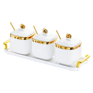 Bocaux à sel en céramique avec couvercles et poignée, taille M, pour le stockage des condiments à la maison - Product Image 4