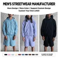 Produsen OEM YSJY, Setelan Jaket Pendek Windbreaker Solid Custom, Streetwear Urban, Tracksuit Dua Potong Bahan Nylon Longgar untuk Pria