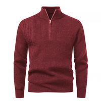 Suéter de Punto Grueso y Cálido con Cuello Alto y Media Cremallera, Estilo Old Money de Lujo, con Logotipo Personalizado, para Hombre, Invierno, Oficina