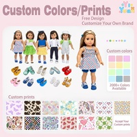 Tenue de poupée personnalisée OEM 18 pouces : Robe à pois colorée avec short bleu assorti, costume de poupée couleur personnalisée, tenue de poupée sur mesure