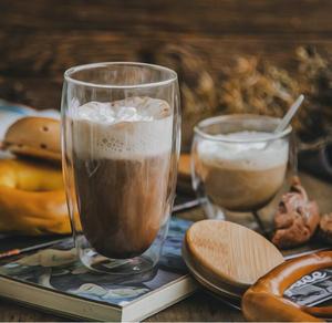 Cadeau promotionnel, tasse à eau et à café en verre borosilicate à double paroi épaisse avec couvercle en verre et bambou, 250 ml, 350 ml, pour le bureau, le lait, les boissons - Product Image 2