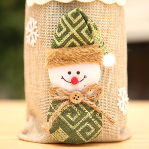 Christmas Linen Drawstring Wine Bottle Bags Santa Snowman Design Wine Bottle Covers Xmas Holiday Party <b>Table</b> Decor Gift - Product Image 2