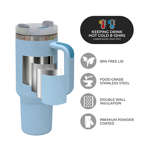 Factory Price Custom logo <b>Double</b> <b>Wall</b> Vacuum Insulated Travel Mug Cup 40oz Stainless Steel Tumbler with Handle and Lid - Product Image 2