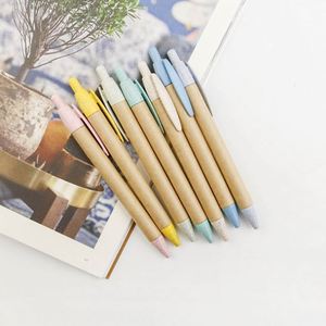 Stylo à bille biodégradable en paille de blé avec logo personnalisé, tube en papier écologique et recyclable - Product Image 1