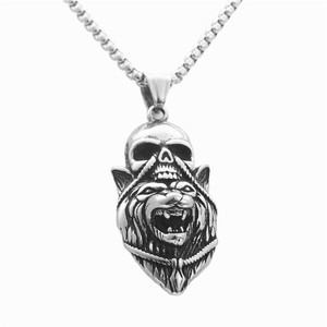 Colgante de acero inoxidable con diseño de calavera de lobo, estilo punk, collar para hombre, regalo, joyería de moda - Product Image 5