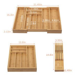 Bamboo Drawer Organizer Multi Compartment <b>Storage</b> <b>Tray</b> For Kitchen Tableware Desktop Organizing 18L Eco Friendly Rectangular - Product Image 4