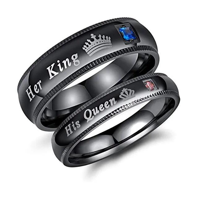 Wholesale Fashion Jewelry Stainless Steel His Queen Her King Zircon Couple Ring