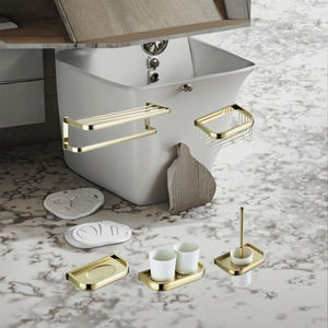 Porte-serviettes mural portable en laiton doré, ensemble de huit pièces, accessoires de rangement pour salle de bain - Product Image 3