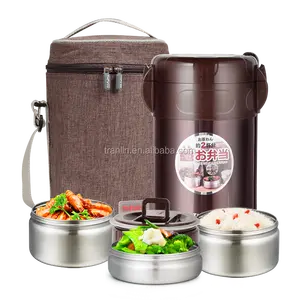 3 Layer 1.5L Rvs Thermos Geïsoleerde Bento Tiffin Lunch Box Set Met Zak Voedsel Container