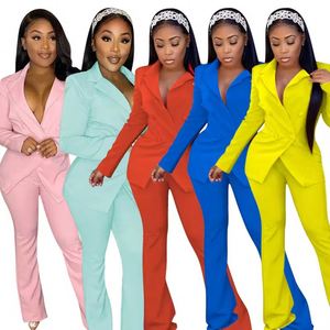 Nuovo Elegante Completo Casual da Donna, Set Due Pezzi <span class=keywords><strong>con</strong></span> Motivo Tinta Unita, <span class=keywords><strong>Outfit</strong></span> <span class=keywords><strong>con</strong></span> Giacca <span class=keywords><strong>con</strong></span> Colletto a Risvolto e Pantaloni per l'Autunno - Product Image 3