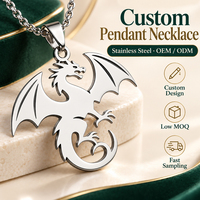 Collier pendentif dragon en acier inoxydable argenté, breloque créature mythique ailée pour hommes et femmes, style Fantasy Core
