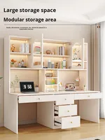 Ensemble de bureau intégré moderne de luxe en bois massif double étagère de bureau pour la maison étudiant écriture ordinateur de bureau utilisation avec lumière