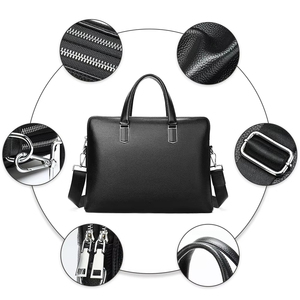 Maletín de negocios de moda para hombre de cuero genuino negro de 15 pulgadas hecho a medida, diseño de doble tirador, compartimentos para ordenador diario - Product Image 3