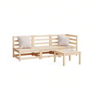 Sofá Modular de Jardín de Madera de Pino Natural, Muebles de Exterior de Tres Plazas, Diseño Minimalista - Product Image 1
