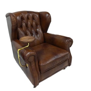 Sillón Chesterfield Americano Vintage de Cuero Encerado con Botones, Estilo Godfather, con Bandeja Lateral para Vasos - Product Image 4