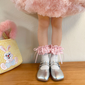 Nuevos calcetines de baile para niñas, calcetines cortos florales de encaje con lazo de princesa de alta calidad, calcetines tobilleros con volantes de algodón para niños - Product Image 3