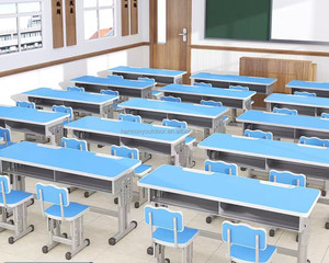 Ensemble de table et chaise double en bois réglable en hauteur pour salle de réunion minimaliste, salle de classe, étudiants, écoles primaires et secondaires - Product Image 3
