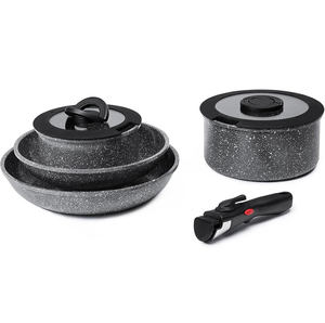 Ollas de Cocina de Alta Calidad con Tapas de Vidrio, Asas Desmontables, Aptas para Lavavajillas y Horno, para Estufas de Gas e Inducción, Juego de Utensilios de Cocina de Cerámica - Product Image 1