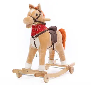 Manufacturer Customized Baby Plush Rocking Horse Toy Wooden Riding Rocking Chair Christmas Gift