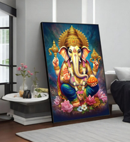 Vente en gros de statues de Ganesha et de Bouddha de haute qualité, peinture imprimée sur porcelaine de cristal pour la décoration de la maison, décoration religieuse moderne, art mural