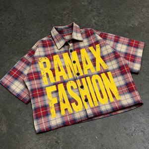 Chemises personnalisées avec logo du fabricant, impression sur écran, streetwear, manches courtes, boutonnées, surdimensionnées, coupe courte, chemise à carreaux personnalisée pour hommes - Product Image 1