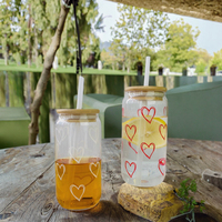Mug personnalisable en verre borosilicate de 480 ml (16 oz) style classique, fait main, résistant à la chaleur, pour jus/café, avec couvercle en bambou et paille