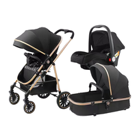 Poussette bébé 3-en-1 de luxe RHS -STR38, haute qualité, lin noir léger, compacte, 4 roues, cadre en alliage d'aluminium, charge maximale 15 kg