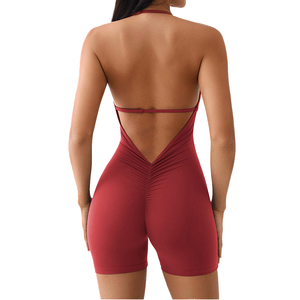 <span class=keywords><strong>Combinaison</strong></span> de yoga sans dos pour <span class=keywords><strong>femme</strong></span>, effet froncé aux fesses, contrôle du ventre, compression, extensible, sans manches, pour le sport, vente en gros - Product Image 1