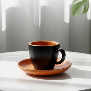 Tazza e Piattino in Ceramica Bicolore Personalizzati per Caffè Espresso, Tazza in Porcellana Italiana con Logo Personalizzato per Caffetterie - Product Image 2