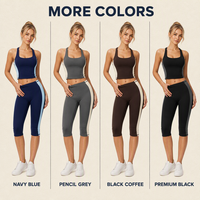 Set Yoga Warna-warni Bahan Bernapas Grosir, Atasan Tank Crop Racerback, Legging Capri Pinggang Tinggi, Bantalan Dapat Dilepas, Bahan Lembut Seperti Kulit Kedua Kulit, 2 Potong