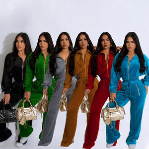 CN575 Ensemble Deux Pièces Hiver pour <span class=keywords><strong>Femme</strong></span> : Cardigan Zippé à Revers Manches Longues et <span class=keywords><strong>Pantalon</strong></span> Long, Style Mode Européen et Américain - Product Image 1