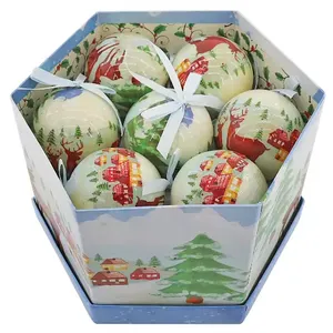 Individuelles 75-mm-Muster bedruckte Polyschaum-Weihnachtsbaum-Schmuck delikates Papier eingewickelt Weihnachtsball Party-Dekorationen Weihnachten