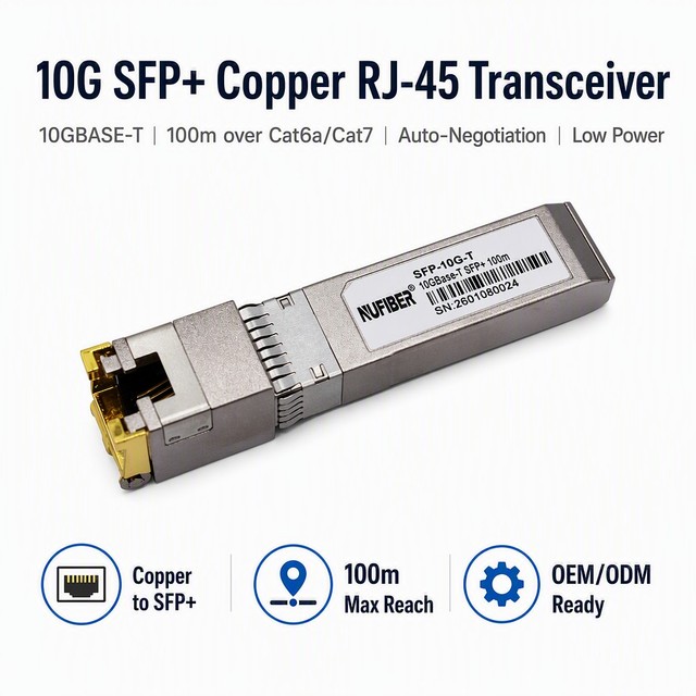 10G SFP+ to RJ45 Copper Transceiver Module 10GBASE-T 30m Cat6a Cat7 RJ45 for Enterprise Network Switch Server Connectivity OEM