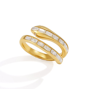 Modern <b>Open</b> <b>Rings</b> 18k Gold Plated Stainless Steel Non Tarnish Customized Clear Rhine Stone Snake <b>Ring</b> for Gift - Product Image 6