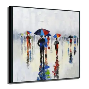 Original Art Modern Style Hot Selling Home Decor Wall Canvas Peinture à l'huile peinte à la main Walk in the Rain Figure Portrait Artwork