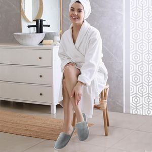 Pantuflas de Spa de Lujo al por Mayor, de Tela Gris de Alta Calidad, con Logotipo Personalizado, Portátiles, Ligeras, Antideslizantes, para Uso en Hoteles - Product Image 4