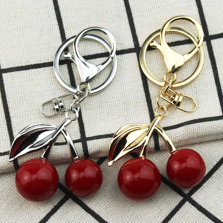 Porte-clés Femme En Forme De Cerise Dorée | Breloque Mignonne Pour Sac Ou Voiture | Cadeau Noël, Fête Des Mères