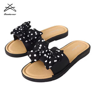 Pantoufles d'été à nœud pour femmes 2022, chaussures à pois, sandales de plage, à fleurs, pantoufles plates - Product Image 5