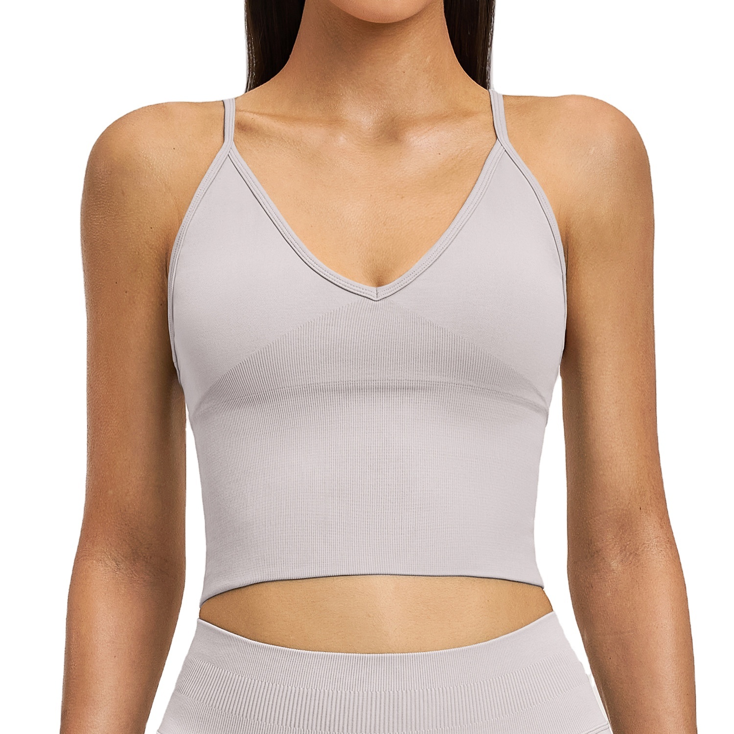 Women Stretchy Four-Way Lightweight Breathable Solid Seamless Cross Back Yoga Tank Top Sexy V Neck Fitness Wear Skinny Fit