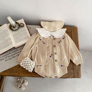 RTS Engepapa Winter <strong>Newborn</strong> Baby <strong>Knit</strong> Sweater Toddler <strong>Cardigan</strong> and Flower Embroidered Romper Custom Logo Baby Clothing Set - Product Image 5