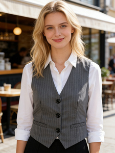 <span class=keywords><strong>Gilet</strong></span> Corto da <span class=keywords><strong>Donna</strong></span> a Righe Sottili, Senza Maniche, Scollo a V, Bottoni Frontali, Vestibilità Slim, Stile Y2K Streetwear - Product Image 5