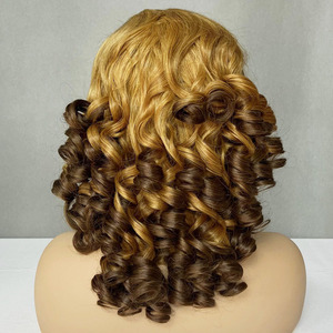 Perruques 100% cheveux humains bouclés et rebondissants de 14 pouces pour femmes noires, perruque frontale en dentelle à ondulations lâches vietnamiennes, 13x4, avec dentelle frontale complète - Product Image 4