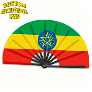 Abanicos Plegables de Etiopía para Eventos Deportivos, Impresión de Bandera Nacional Personalizada y Servicio de Logotipo Personalizado, Venta al Por Mayor - Product Image 1